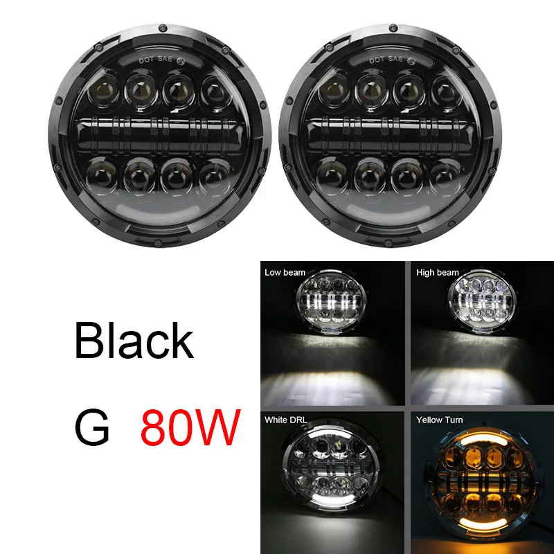 80w black 2Psc 7 дюймов светодиодный фонарь H4 Hi-Lo с Halo angel eyes для Lada 4x4 urban Niva Jeep JK Land rover defender Hummer - Цвет: 80w black