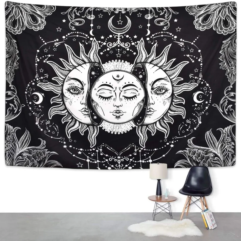 

White Black Sun Moon Mandala Tapestry Wall Hanging Witchcraft Wall Tapestry Hippie Wall Carpets Dorm Decor Psychedelic Tapestry