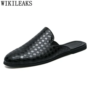 Мужские туфли без задника, Плетеные Кожаные Мокасины известного бренда, свадебная обувь