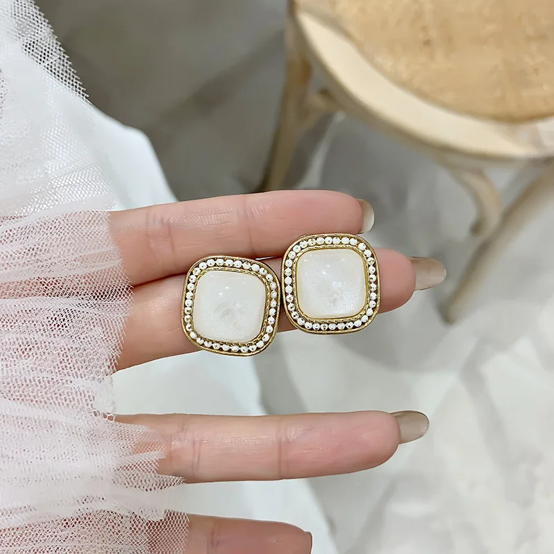 

Square Mosaic Clip on Earrings No Hole Ear Clips Fashionable Exquisite Clip Earring Without Piercing Minimalist Earrings CE1091M