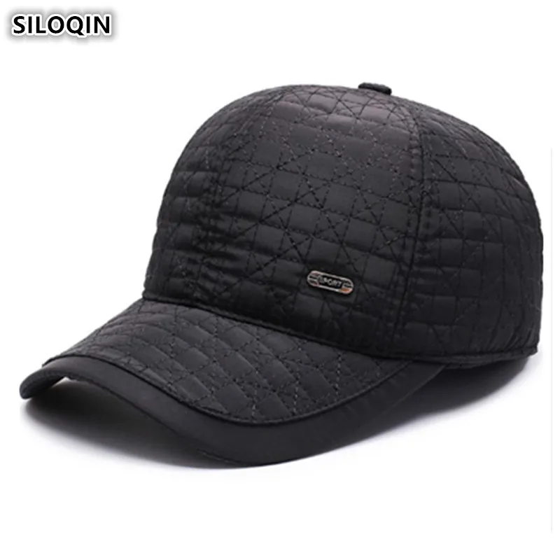 

SILOQIN Snapback Cap Men's Earmuffs Hats Warm Baseball Caps 2019 Autumn Winter New Adjustable Size Middle-aged Cold-proof Hat