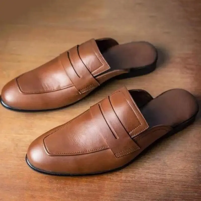 

Men Dress Shoes Pu Leather Fashion Low Heel Slip-on Slipper All Match Retro Designer Platform Sandals Zapatos De Hombre KA323