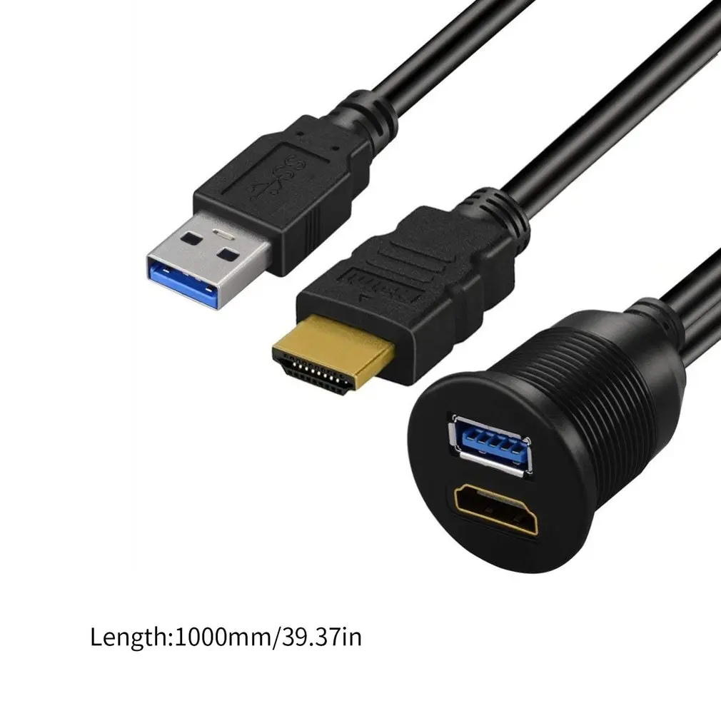 

USB 3.0 & HDMI-compatible to HDMI-compatible + USB3.0 AUX Extension Dash Panel Car Flush Mount Cable for Car Boat Motorcycle