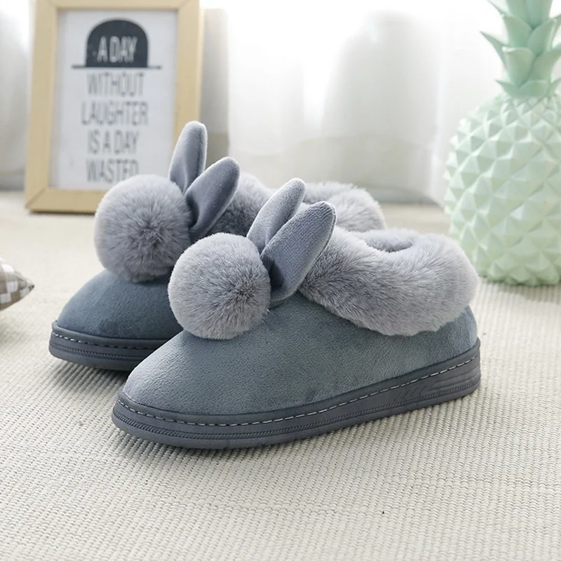 

2021 autumn winter cotton slippers for hom ear rabbit home interior slippers winter hot women's shoes