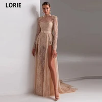 lorie fashion long evening dresses 2021 high neck tulle robe de soir%c3%a9e de mariage side split vestidos de fiesta court train