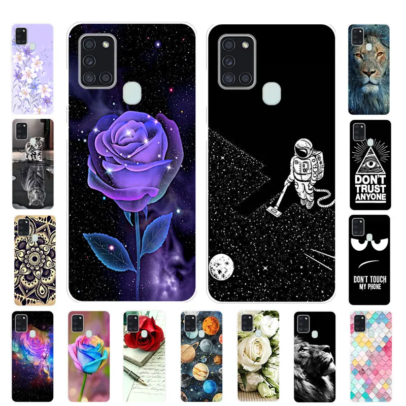 Чехол для Samsung A21S силиконовый мягкий чехол из ТПУ телефона Coque Galaxy с цветочным