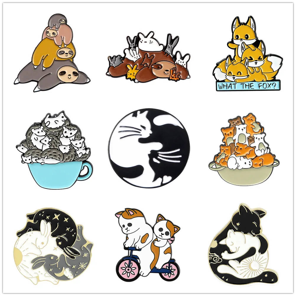 Животные семья эмаль булавки милые кошки нагрудные значки для одежды кролик