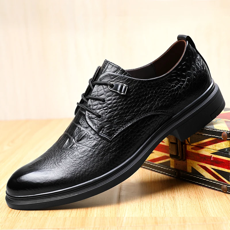 

Мужские кожаные модельные туфли на шнуровке, с острым носком, в британском стиле, деловые Свадебные оксфорды, Формальные туфли из крокодило...