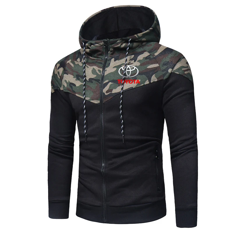 

2021 Spring and Autumn New Men's Toyota Print Zipper Hoodies Camouflage stitching Sportswear Harajuku Casual Coats jacket