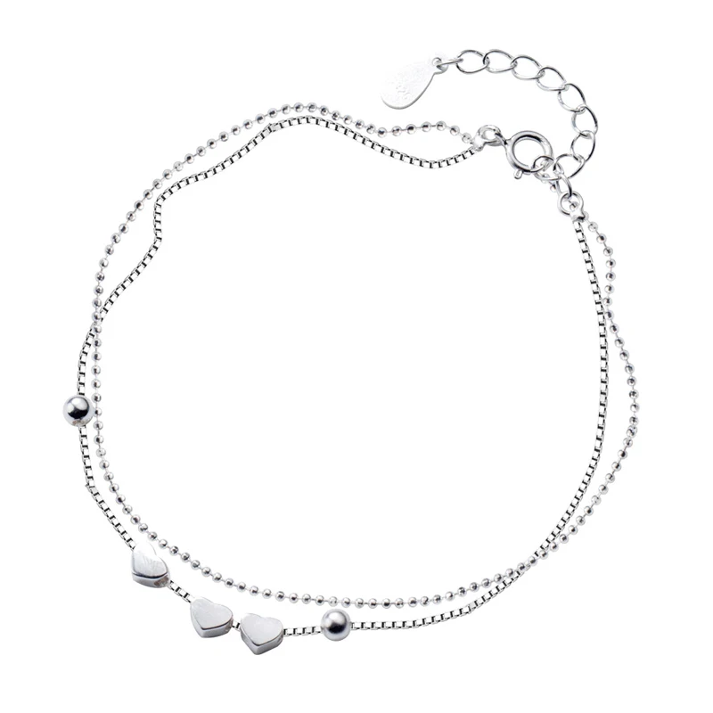 

XMD Solid 925 Sterling Silver Double Layer Heart Beads Chain Bracelets for Women Fashion Party Real Silver Bracelet