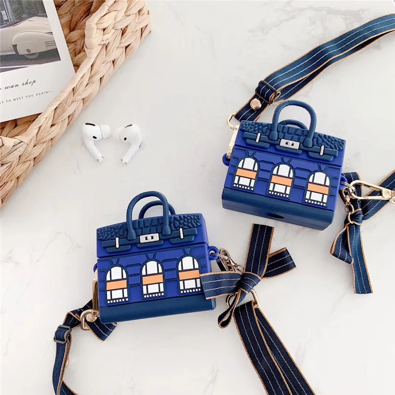 

For AirPod 1 2 pro Case Cute Cartoon House Design Bag Handbag Soft Silicone Cases For Airpods Pro Case Cover Funda Keychain