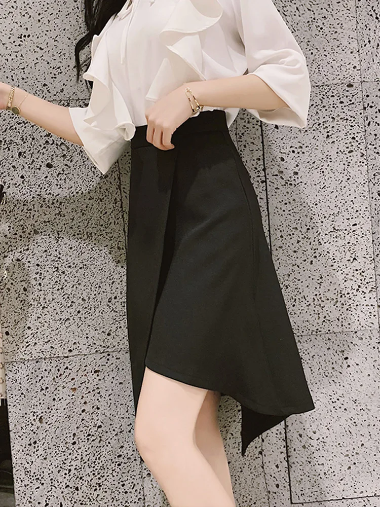 

Irregular skirts 2021 spring and summer high waist all-match thin mid-length a-line fishtail skirt black hip skirt
