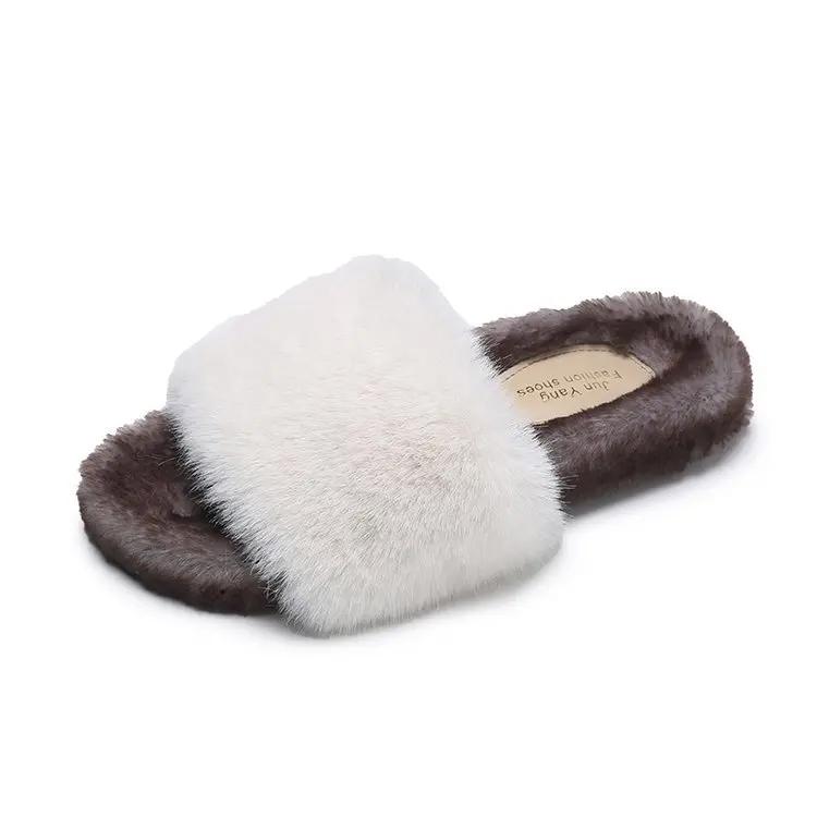 

Fluffy slides woman shoes fur slides Outside Flat with slides