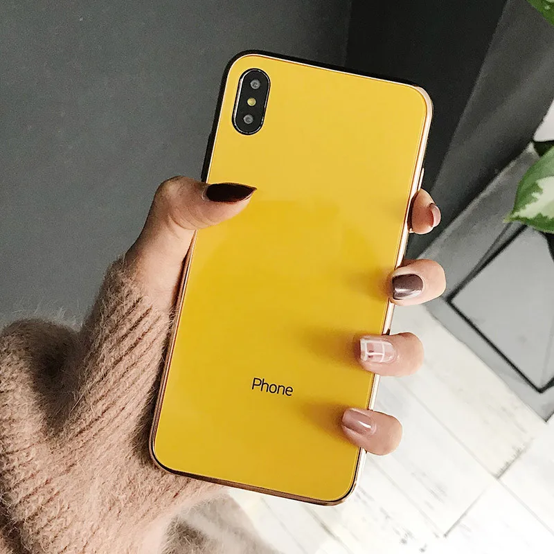 Роскошный стеклянный чехол для Apple iphone 6, 7, 8, 10 Plus, X, XS, XR, MAX, 7 plus, 8 plus, 6G, 6 S, XSMAX, зеркальный глянцевый чехол для телефона - Цвет: Цвет: желтый