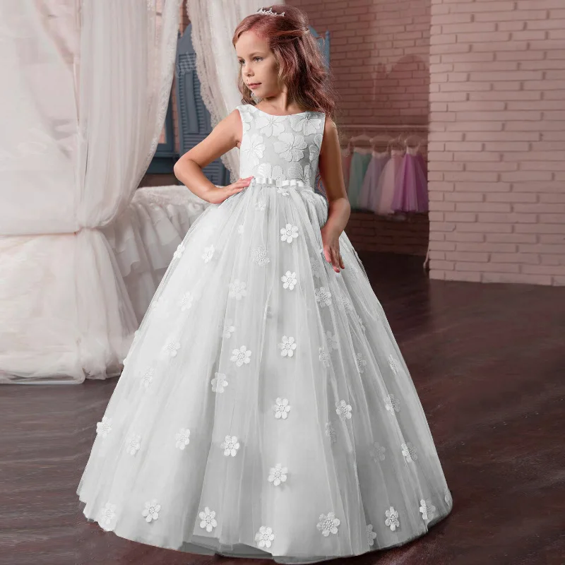 Picture style Платья с цветочным рисунком для девочек белое кружевное бра без рукавов для принцессы фатиновое мягкое Тюлевое платье для первого причастия пышные платья для девочек - Цвет: Picture style