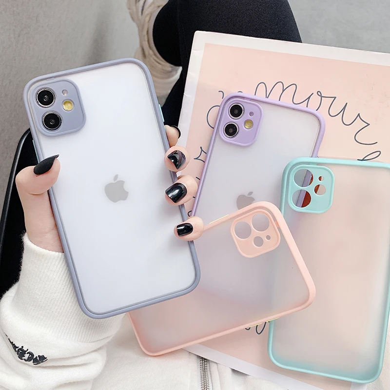 

Camera Protection Bumper Phone Cases For iPhone 12 11 Pro XS Max XR X 8 7 6 6S Plus SE 2020 Translucent Matte Shockproof Cover