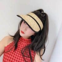 2021 new fashion hand woven color matching sun hats for women straw hat women visor caps empty top beach hat chapeau femme