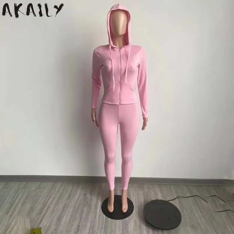 Осенний черный комплект Akaily из 2 предметов спортивный костюм женский 2021