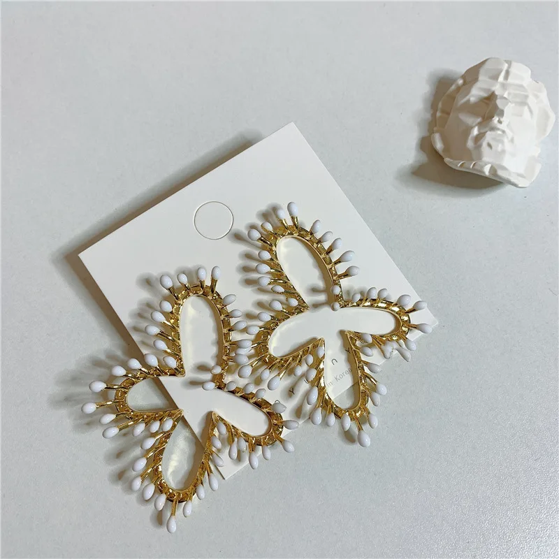2020 Korean New Design Exaggerated Romantic Irregular White Fireworks Flower Drop Earrings for Women Girls Party Gift Jewelry | Украшения и