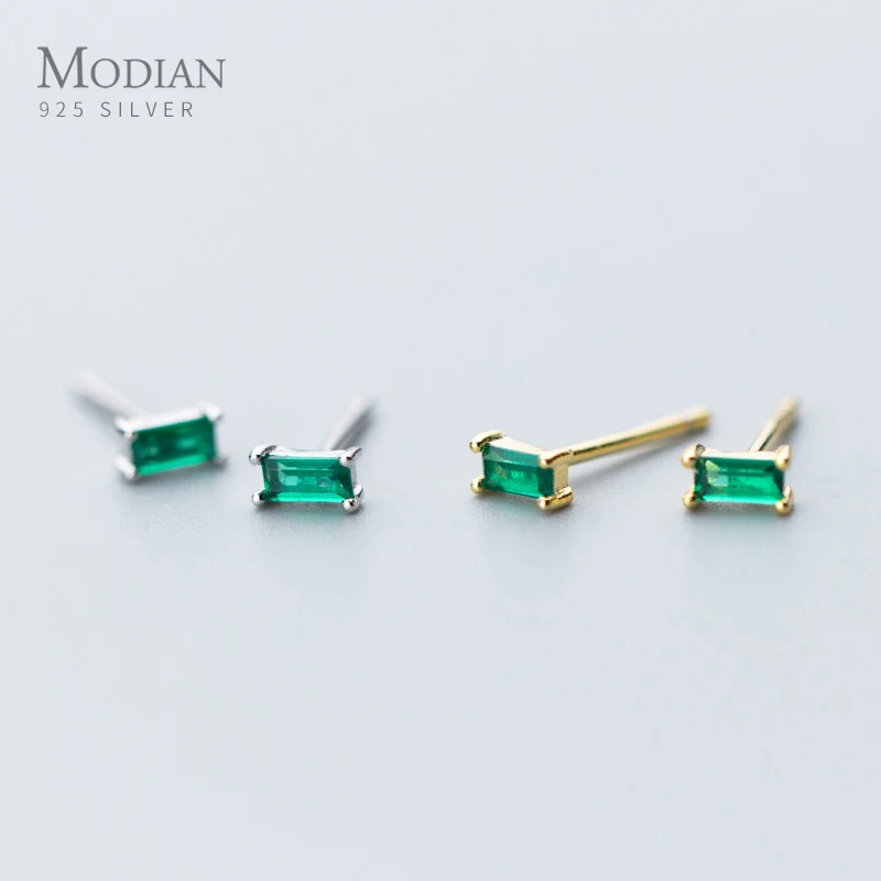 Modian серебро крошечный маленькие зелёный циркон серьги гвоздики 100% 925