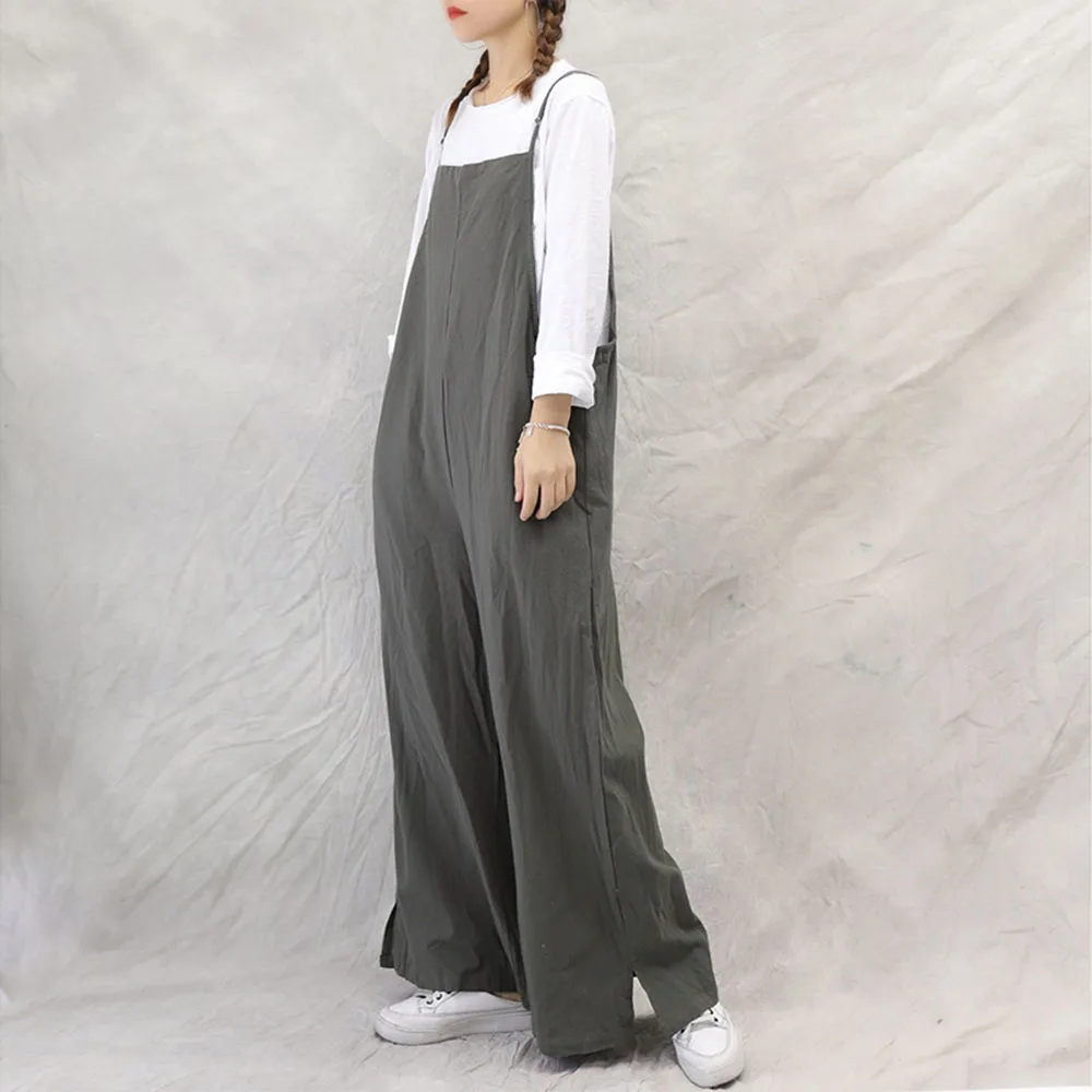 

Jumpsuit High Waist Loose Long Pants 2021 Spring Summer Cotton And Linen Retro Overalls Female Japanese Casual Breathable