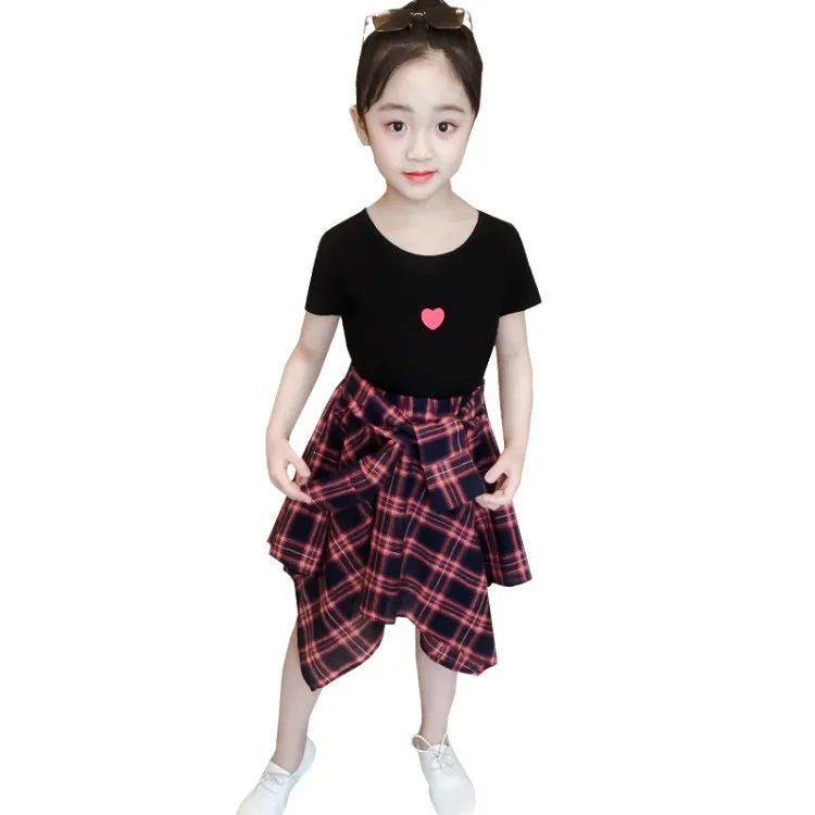 

Girls' Summer Fashion Suit 2021 New Children's Skirt Girl Short Sleeve Two-Piece Set