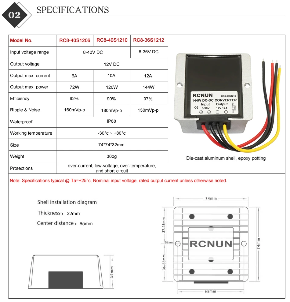 8-40 В до 12 В 6A 10A 12A Преобразователь мощности регулятор RCNUN 12 вольт Boost Buck напряжение постоянного тока стабилизатор для автомобилей на солнечной батарее
