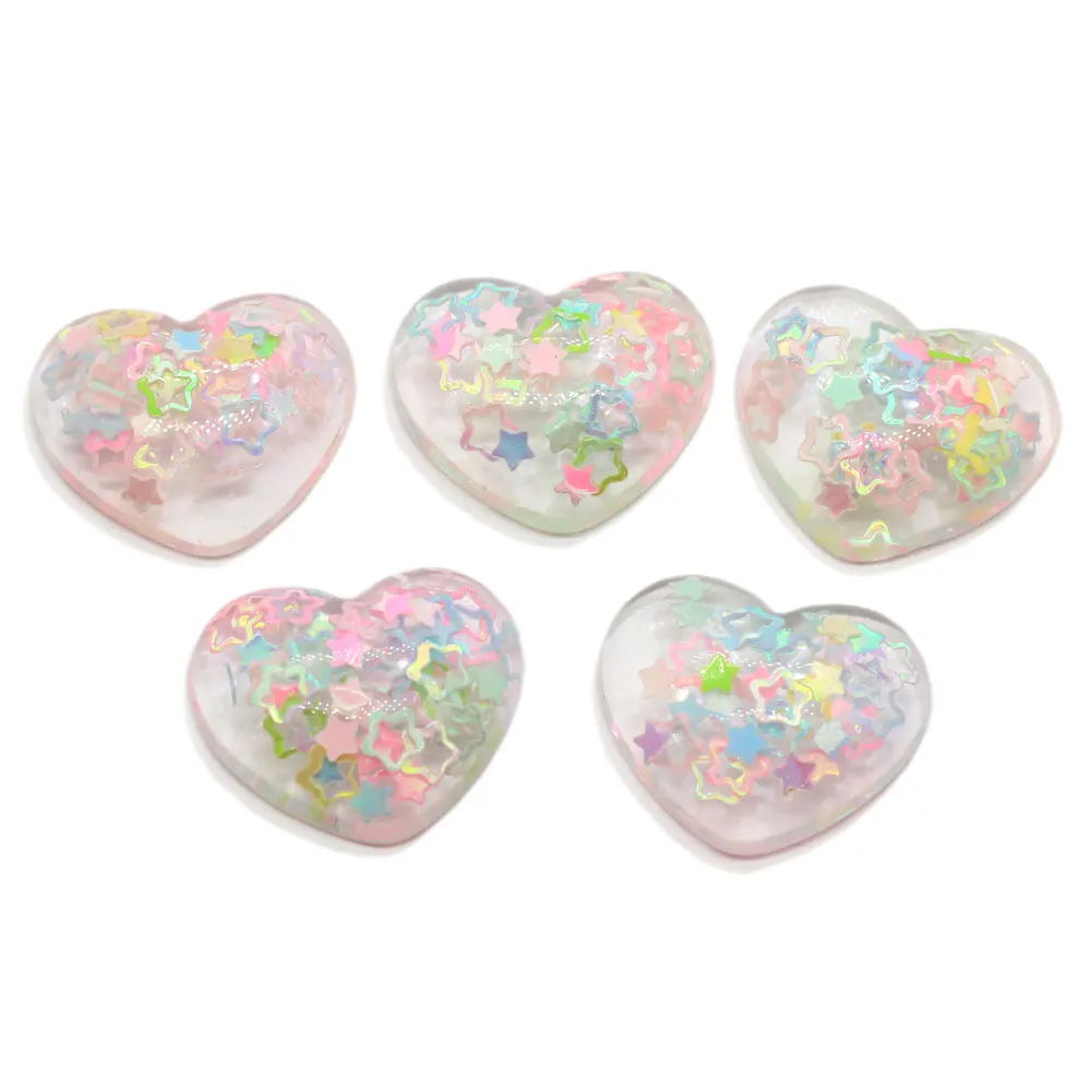 

50/100pcs 17*20mm Glitter Heart Cabochon Flatback Resin Accessory for Earring Pendant Phone Case Decorations