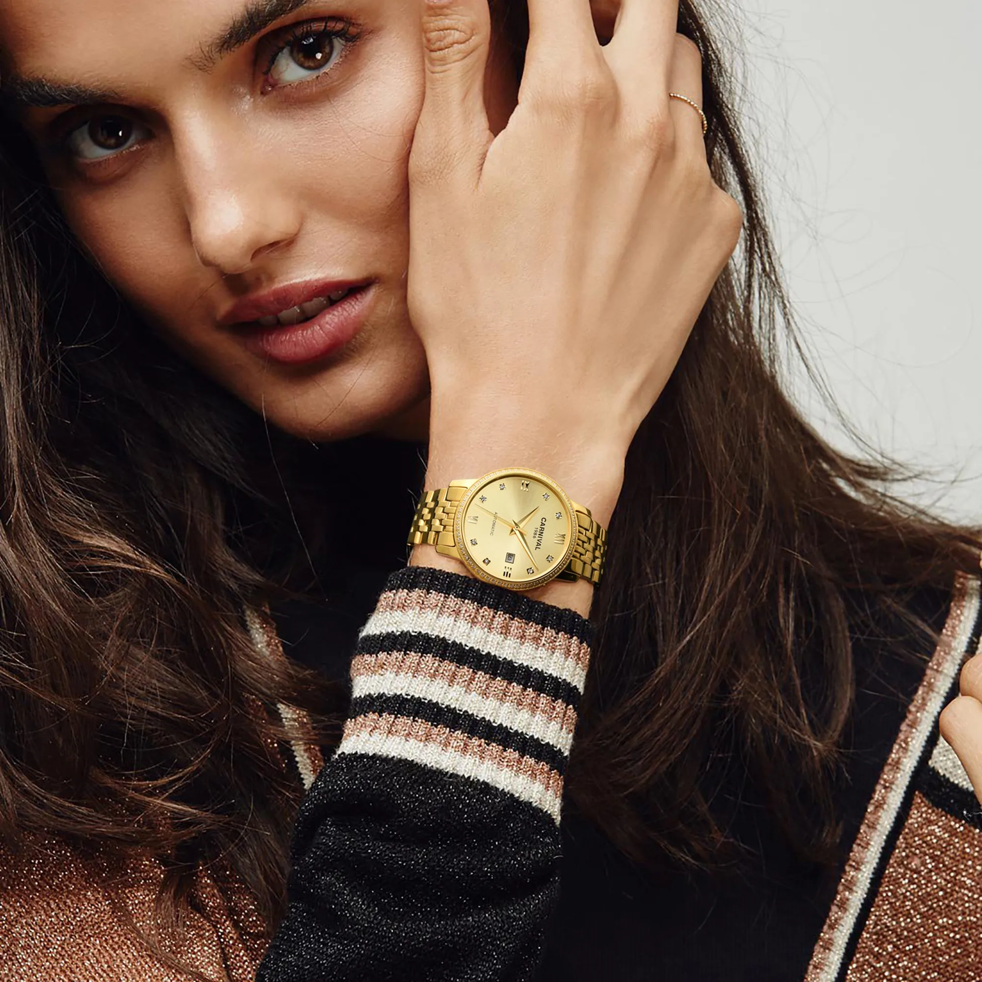 Роскошные золотые часы женские швейцарские карнавальные брендовые механические