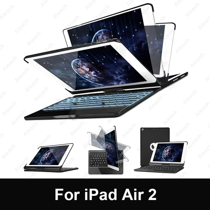 iPad Air 2 Black Чехол для iPad Pro 11 10,5 9,7 7 цветов с подсветкой 360 Rotatio Беспроводной Bluetooth клавиатура чехол для iPad 6th 5th воздуха на возраст 1, 2, 3 - Цвет: iPad Air 2 Black