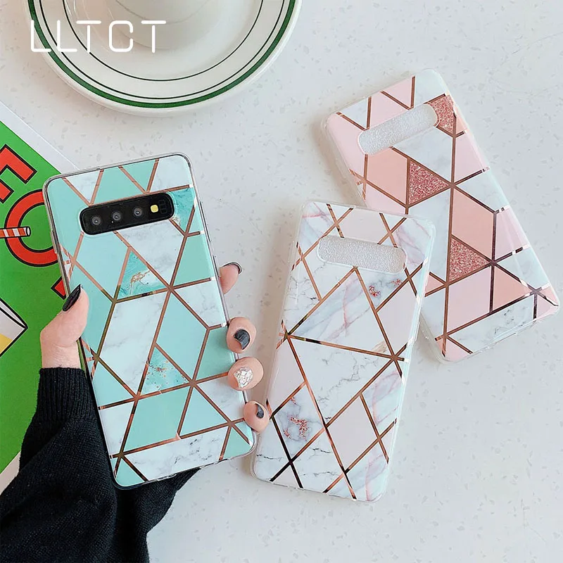 

LLTCT Plating Marble Phone Case For Samsung Galaxy S20 Ultra S20 Plus S10e S10 S9 Plus S8 S7 Edge Soft IMD Back Cover Luxury