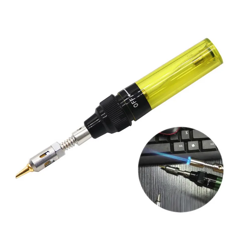 Yellow 1300 Цельсия бутановый газовый сварочный паяльник сварочная ручка горелка дующий фонарь Газовый паяльник беспроводной бутановый наконечник инструмент - Цвет: Yellow