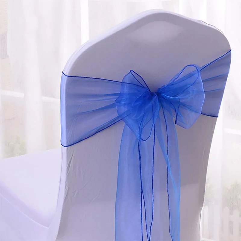 

2021 50pcs/100pcs Sheer Organza Chair Bow Sashes Tulle Wedding Chair Ribbon Ties For Banquet Party Hotel Event Birthday