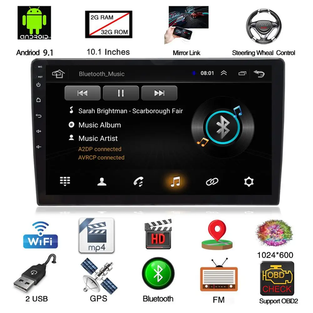 10 1 дюймов Автомобильный мультимедийный dvd плеер 1Din Android 9 GPS OBD2 WiFi/3G/4G с крышкой