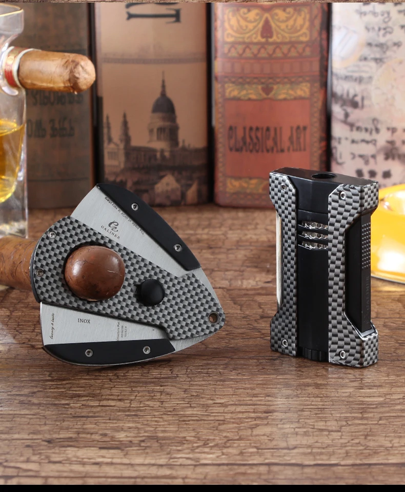 GALINER Зажигалка для сигар зажигалка бутан 1 зажигалки для COHIBA Cigar& Sharp Cutter углеродное волокно Cigar Cutter зажигалка аксессуары