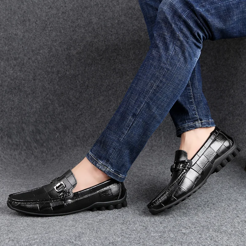 Summer Genuine Leather Casual Shoes Men Comfortable Loafers Moccasins Breathable Slip on Luxury Brand Mens Flats Driving | Обувь
