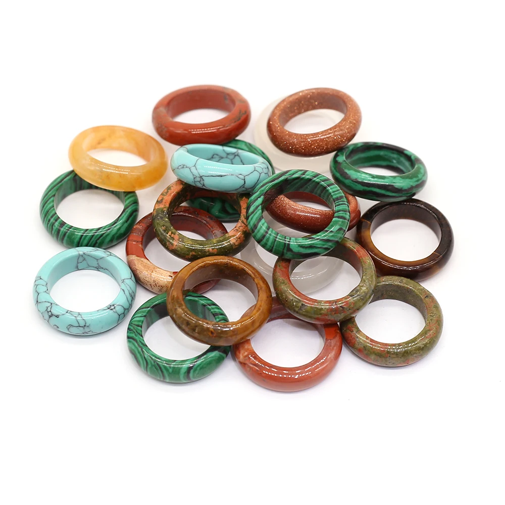 

New Colourful Natural Stone Rings Aventurine Sodalite Red Agates Unakite Malachite Round Ring For Women Men Jewelry Party Gifts