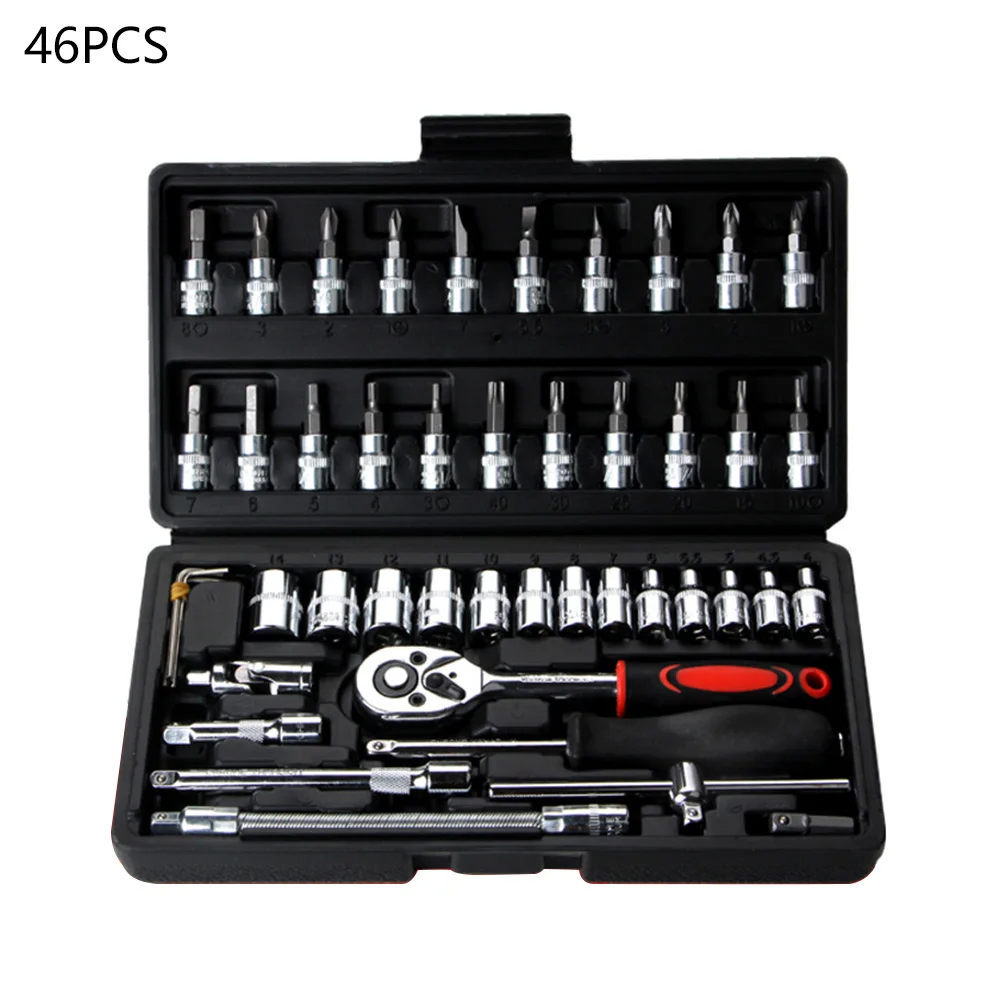 

46pcs 1/4 Inch Auto Repairing Tool Set Carbon Steel Hardware Tools Kit Wrench Combo For Garages /Workshops /Repairmen /Mechanics