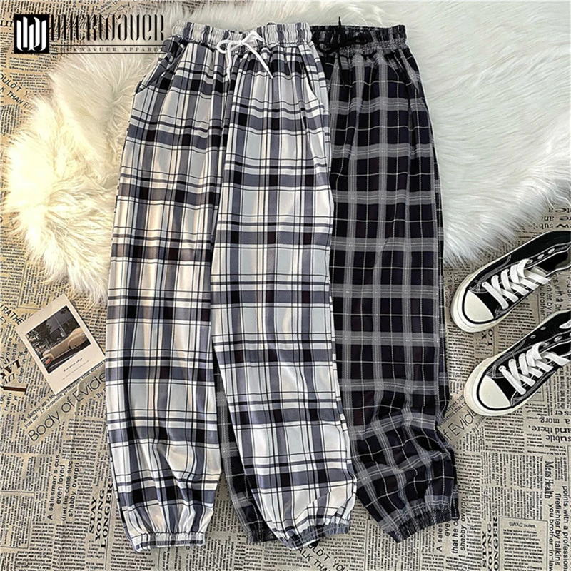 

Duckwaver New Women Plaid Pants 2021 Harem Pants Fashion Casual Comfortable Trousers Harajuku Elastics High Waist Streetwear