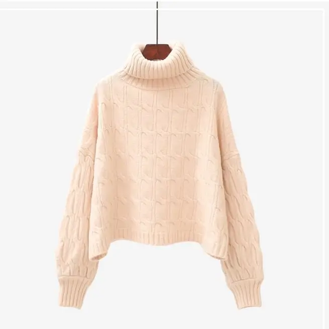 

Zoulv Winter Thicken Warm High Waist Loose Lantern Sleeve Casual Soft Knitted Sweater Coat Turtleneck Pullover Women Sweater