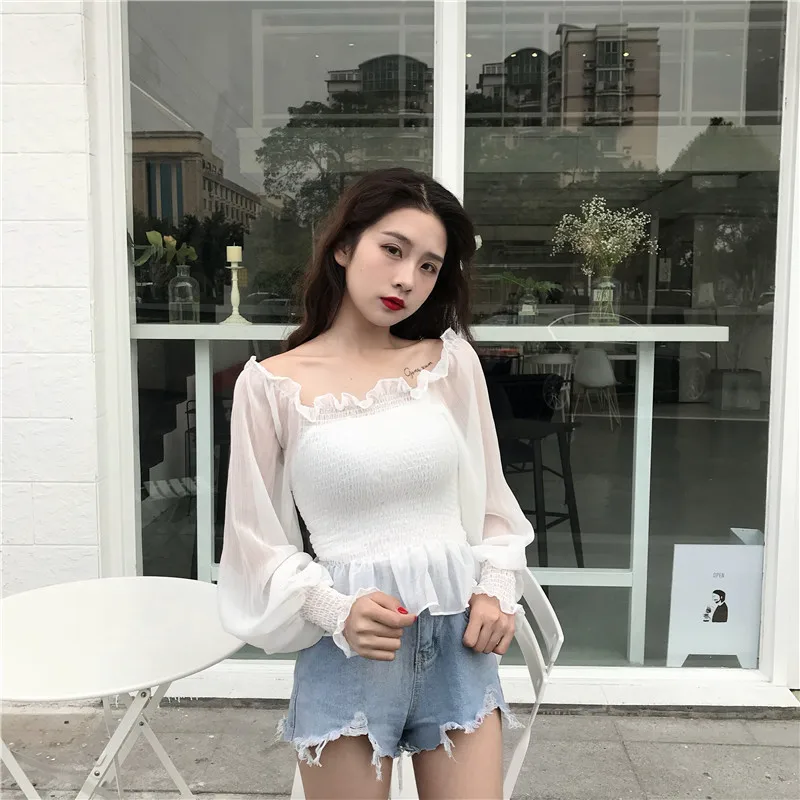 Женские рубашки с вырезом лодочкой и открытыми плечами пикантные шифоновые