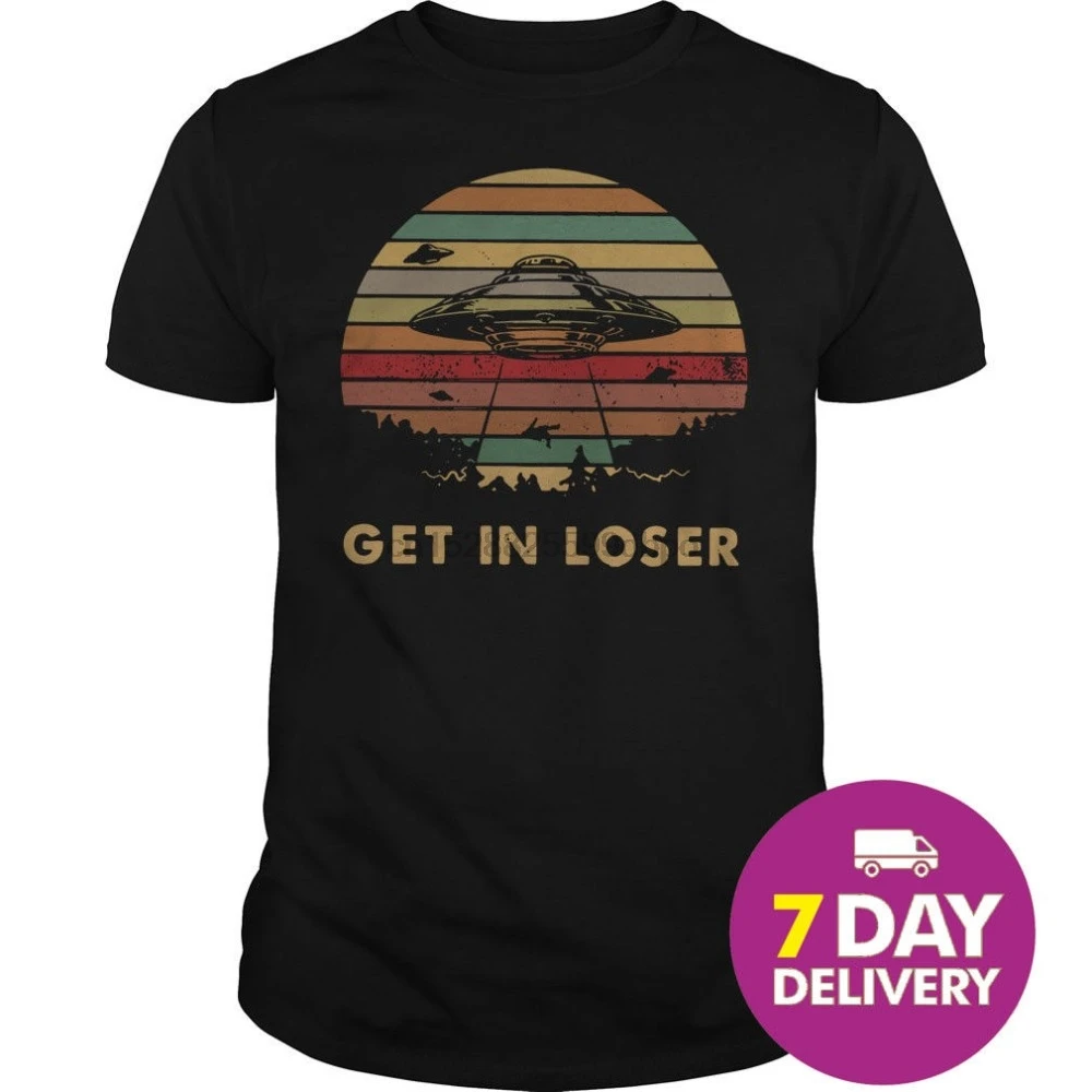 

2019 Newest Men Funny Get in loser UFO shirt Men Black Cotton Full Size