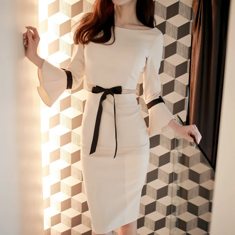 Женские Сексуальные вечерние платья с рукавами лепестками и бантом на осень