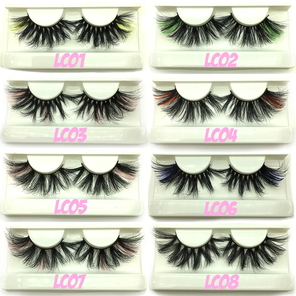 

LOVGGE Colored Lashes Mink Eyelashes Wholesale Bulk 10 Pairs Pink Red Blue Green White Large Maximum 25MM Lash Drop Shipping