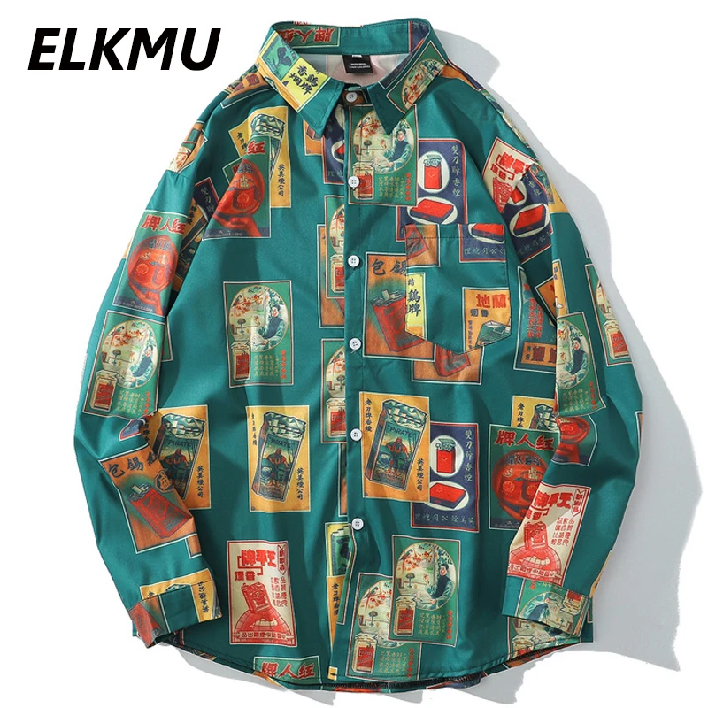 Уличная одежда ELKMU винтажные мужские рубашки с длинным рукавом Модные Винтажные