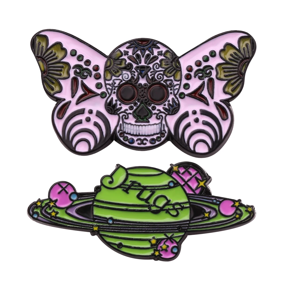 Punk Style Skeleton Love Heart Enamel Pins Self-deprecating Dark Punk Brooches Ocean Wave Whale Human Heart Lapel Pins Badges