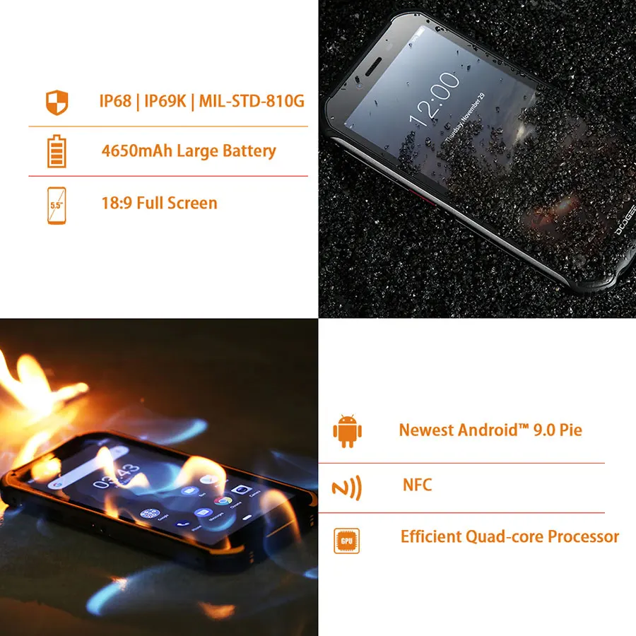 DOOGEE S40 Lite IP68 2 ГБ + 16 Гб четырехъядерный Android 9 0 прочный мобильный телефон 5 дюймов