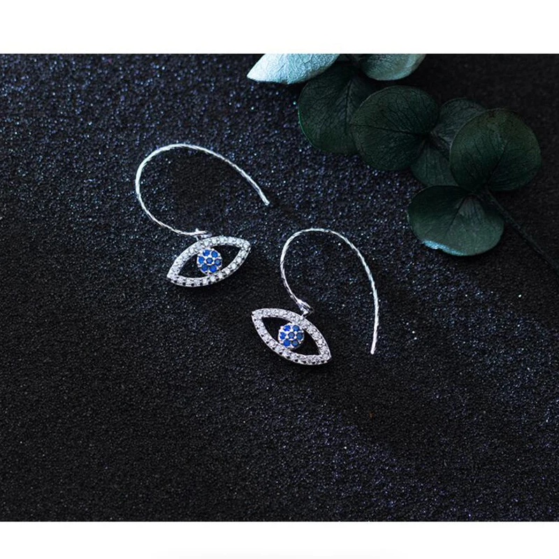 Trustdavis 100% 925 цельное Настоящее серебро белый синий глаз с фианитами серьги для