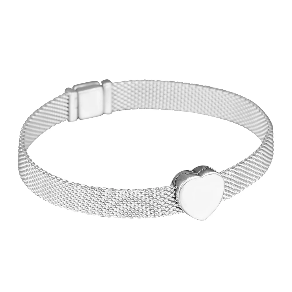 Натуральная 925 стерлингового серебра простой Сердце Клип Шарм подходит браслет