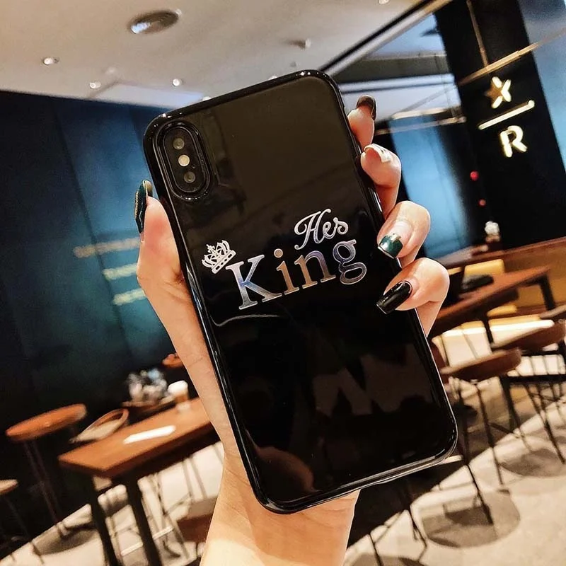 Мягкий чехол из ТПУ с перьями и буквами King queen Звездная корона для Apple iPhone 6 6s Plus 7 8 XR